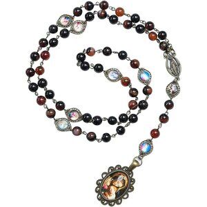 Seven Sorrows of Mary Rosary Beaded Necklace 8mm Agate Catholic Jewelry